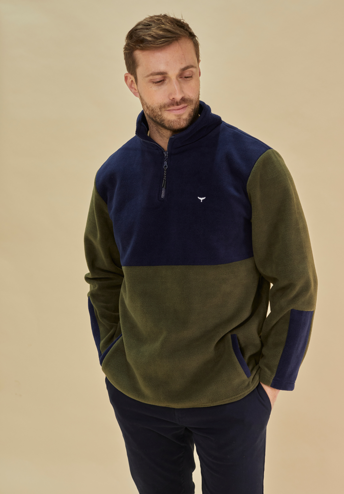 Exeter Fleece Men's Quarter Zip - Navy & Green - Whale Of A Time Clothing