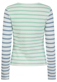 Henley Long Sleeved T-Shirt - White/Mint/Blue - Whale Of A Time Clothing