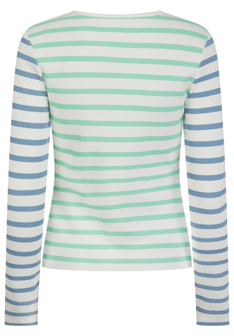 Henley Long Sleeved T-Shirt - White/Mint/Blue - Whale Of A Time Clothing