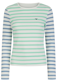 Henley Long Sleeved T-Shirt - White/Mint/Blue - Whale Of A Time Clothing