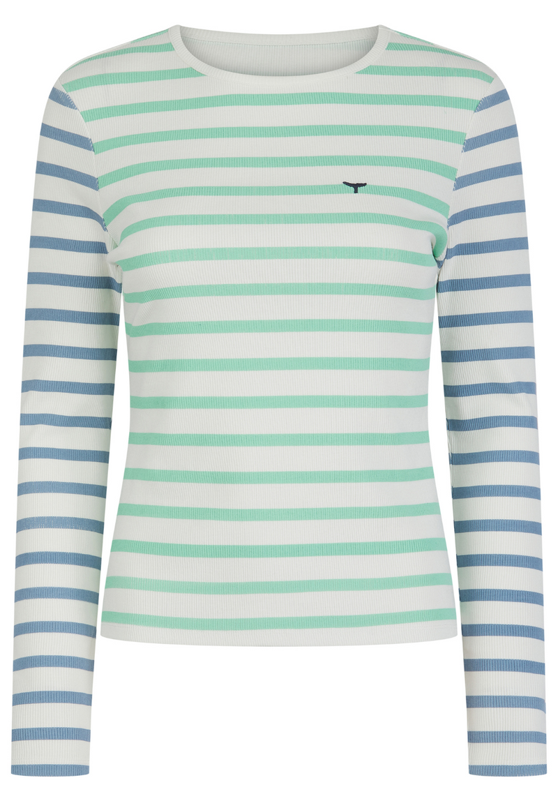 Henley Long Sleeved T-Shirt - White/Mint/Blue - Whale Of A Time Clothing