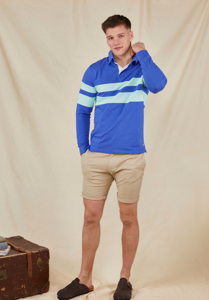 Holme Men's Rugby Shirt - Blue - Whale Of A Time Clothing