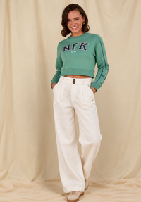 Oban Women's Linen Trousers - Ecru/Mint