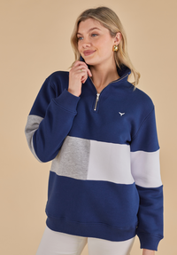 Norfolk Women's Quarter Zip Sweatshirt - Navy - Whale Of A Time Clothing