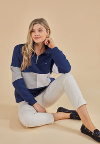 Norfolk Women's Quarter Zip Sweatshirt - Navy - Whale Of A Time Clothing
