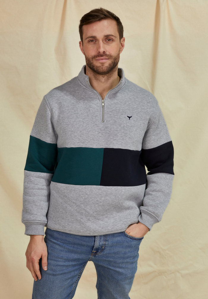 Norfolk Men's Quarter Zip Sweatshirt - Grey - Whale Of A Time Clothing