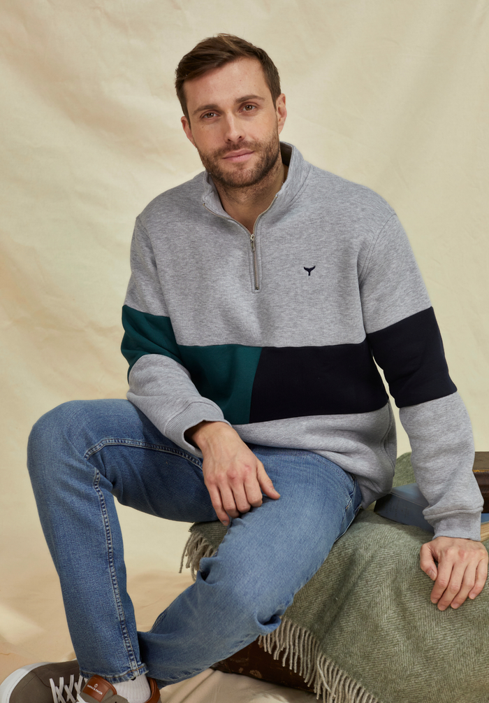 Norfolk Men's Quarter Zip Sweatshirt - Grey - Whale Of A Time Clothing