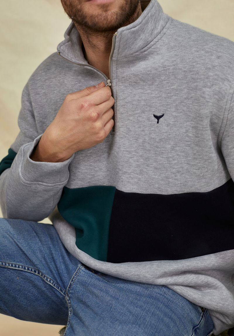 Norfolk Men's Quarter Zip Sweatshirt - Grey - Whale Of A Time Clothing