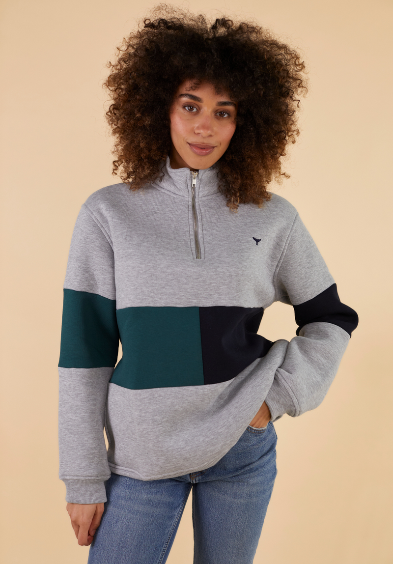 Norfolk Women's Quarter Zip Sweatshirt - Grey - Whale Of A Time Clothing