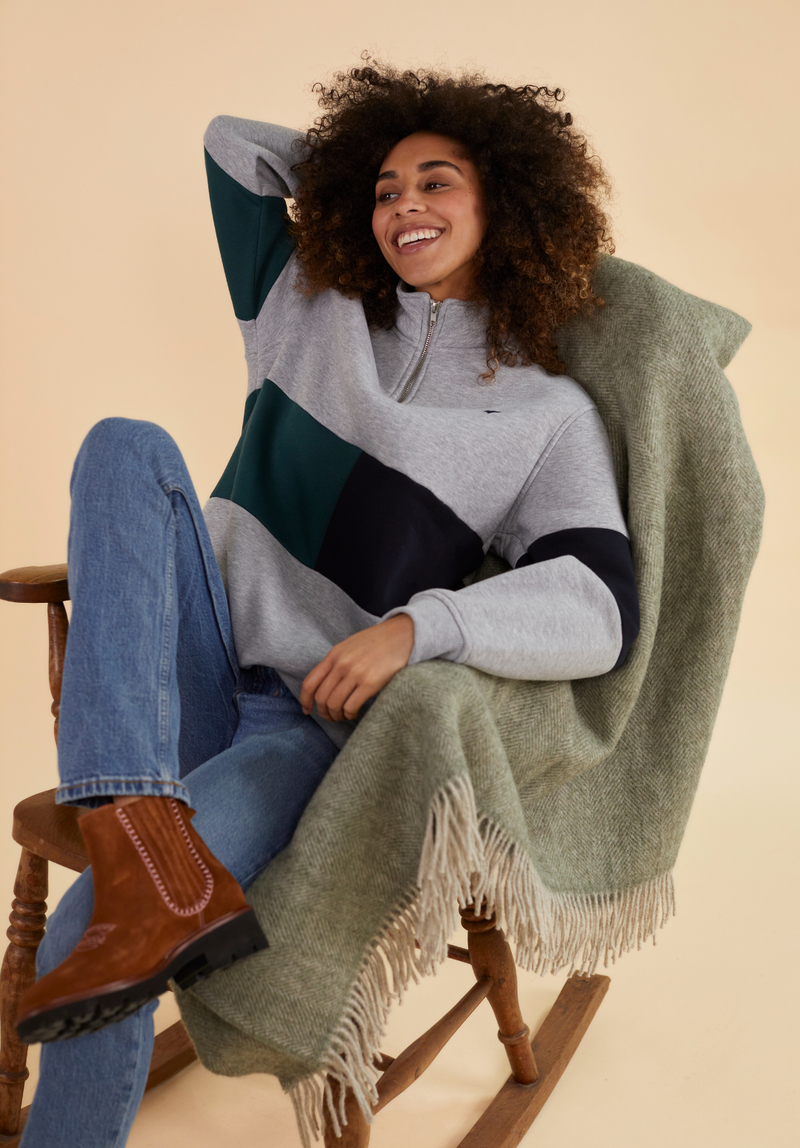 Norfolk Women's Quarter Zip Sweatshirt - Grey - Whale Of A Time Clothing