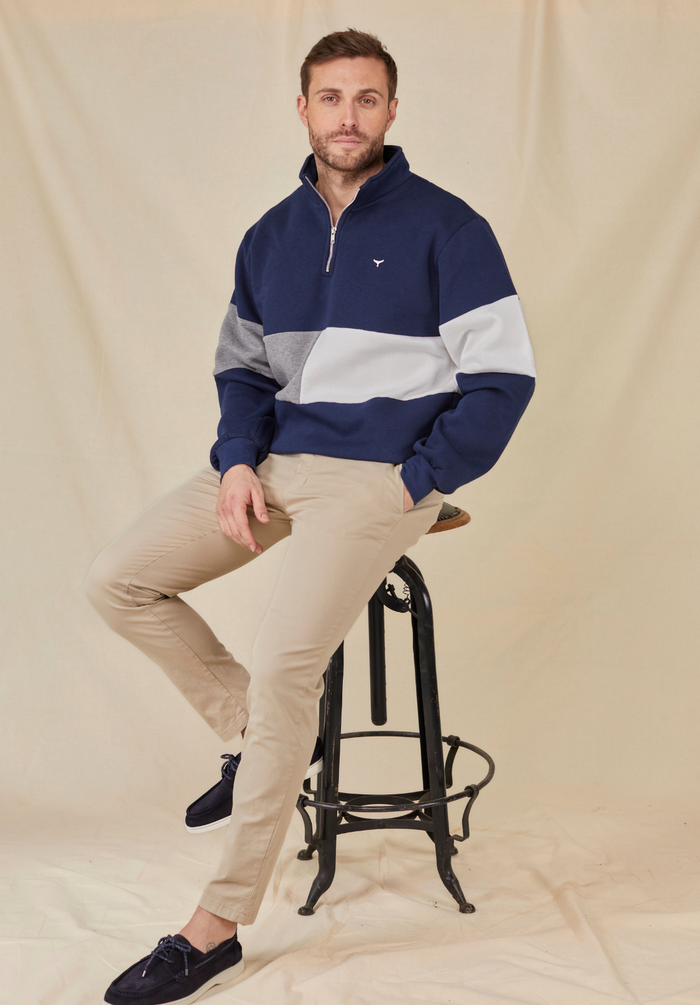 Norfolk Men's Quarter Zip Sweatshirt - Navy - Whale Of A Time Clothing