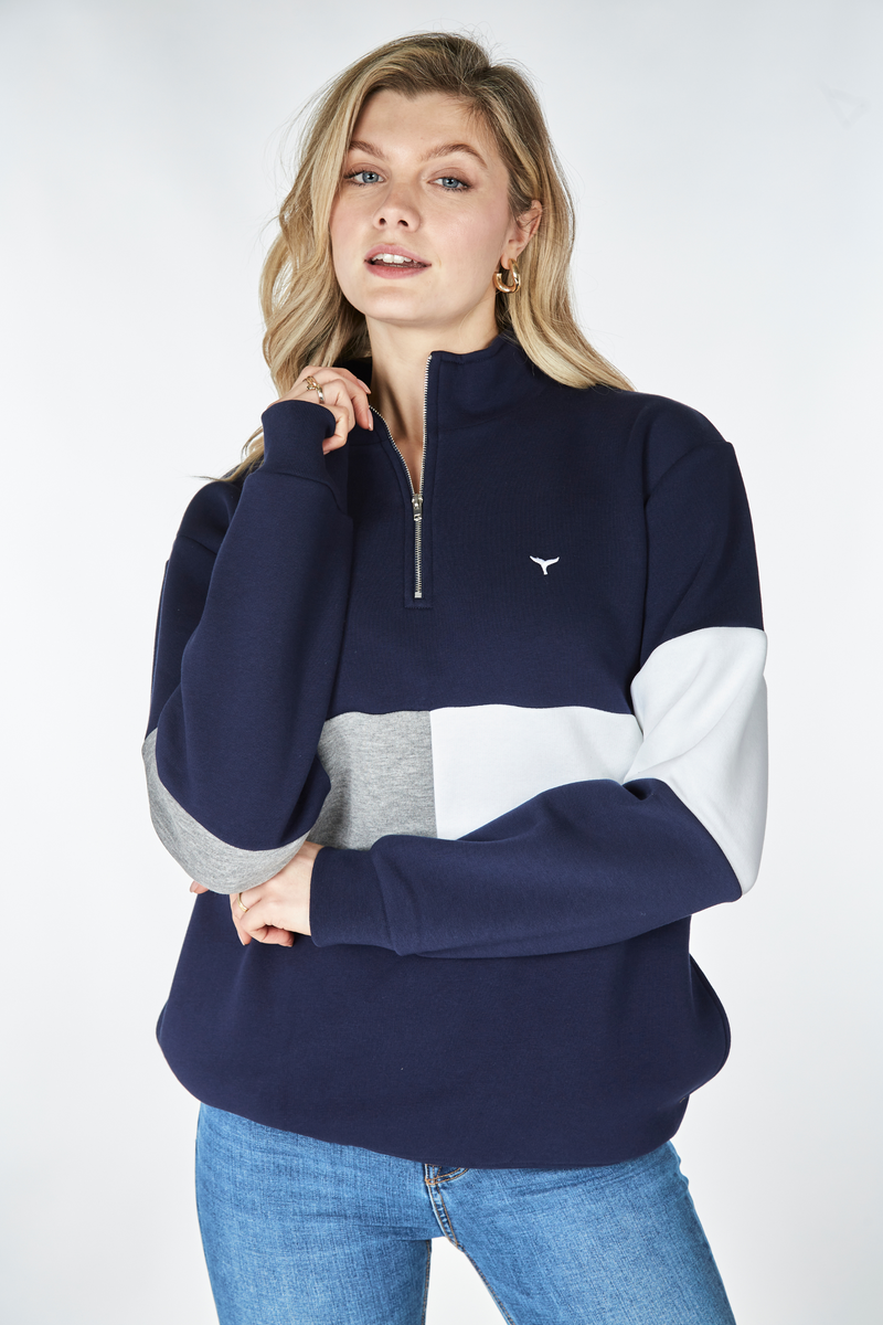 Norfolk Unisex Quarter Zip Sweatshirt - Navy - Whale Of A Time Clothing