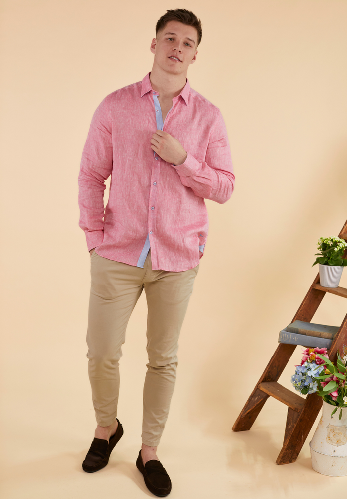 Oakham Linen Shirt - Red - Whale Of A Time Clothing