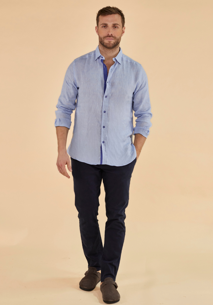 Oakham Men's Linen Shirt - Blue - Whale Of A Time Clothing