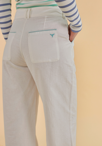 Oban Women's Linen Trousers - Ecru/Mint - Whale Of A Time Clothing