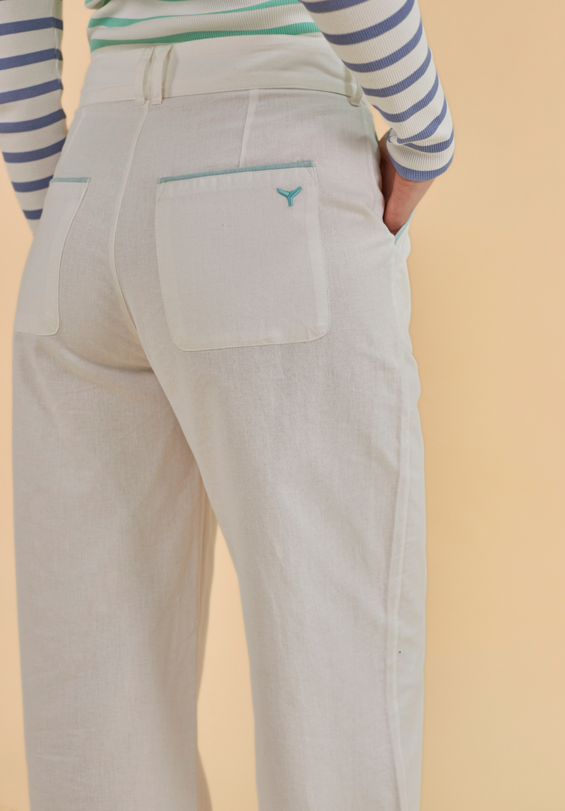 Oban Women's Linen Trousers - Ecru/Mint - Whale Of A Time Clothing