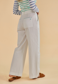 Oban Women's Linen Trousers - Ecru/Mint - Whale Of A Time Clothing