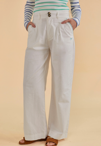 Oban Women's Linen Trousers - Ecru/Mint - Whale Of A Time Clothing
