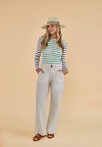 Oban Women's Linen Trousers - Ecru/Mint - Whale Of A Time Clothing