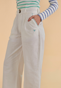 Oban Women's Linen Trousers - Ecru/Mint - Whale Of A Time Clothing