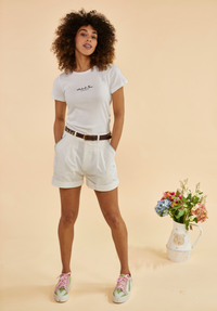 Oban Women's Linen Shorts - Ecru/Mint - Whale Of A Time Clothing
