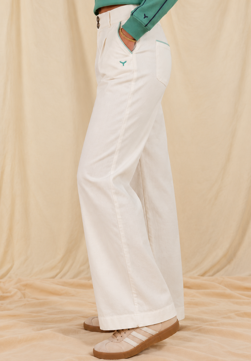 Oban Women's Linen Trousers - Ecru/Mint