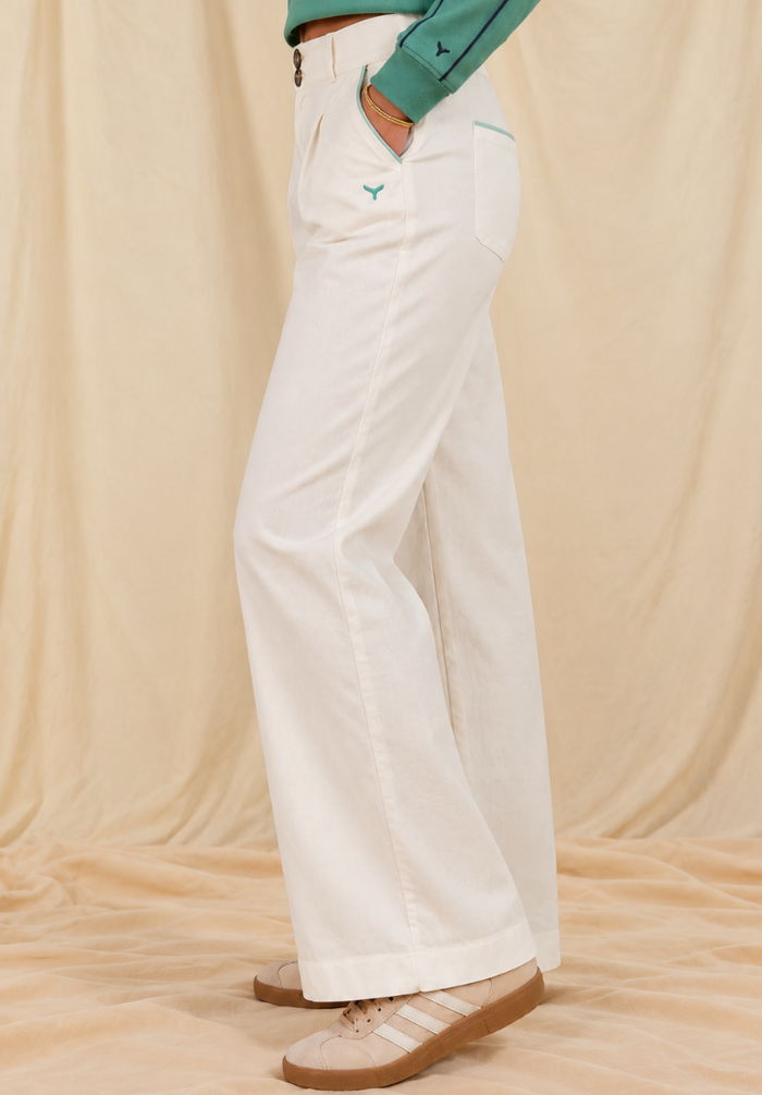 Oban Women's Linen Trousers - Ecru/Mint