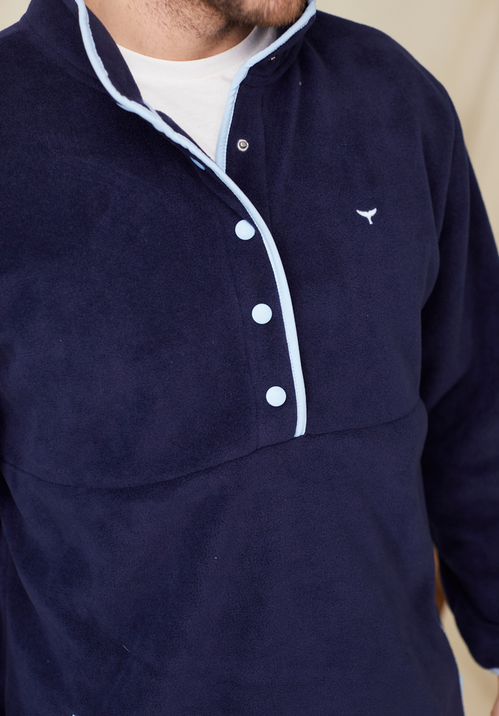 Pembroke Men's Pullover Fleece - Navy & Light Blue - Whale Of A Time Clothing