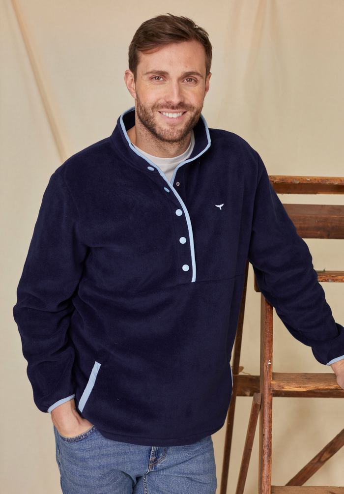 Pembroke Men's Pullover Fleece - Navy & Light Blue - Whale Of A Time Clothing