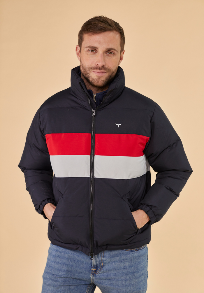Penzance Men's Puffer Jacket - Navy - Whale Of A Time Clothing