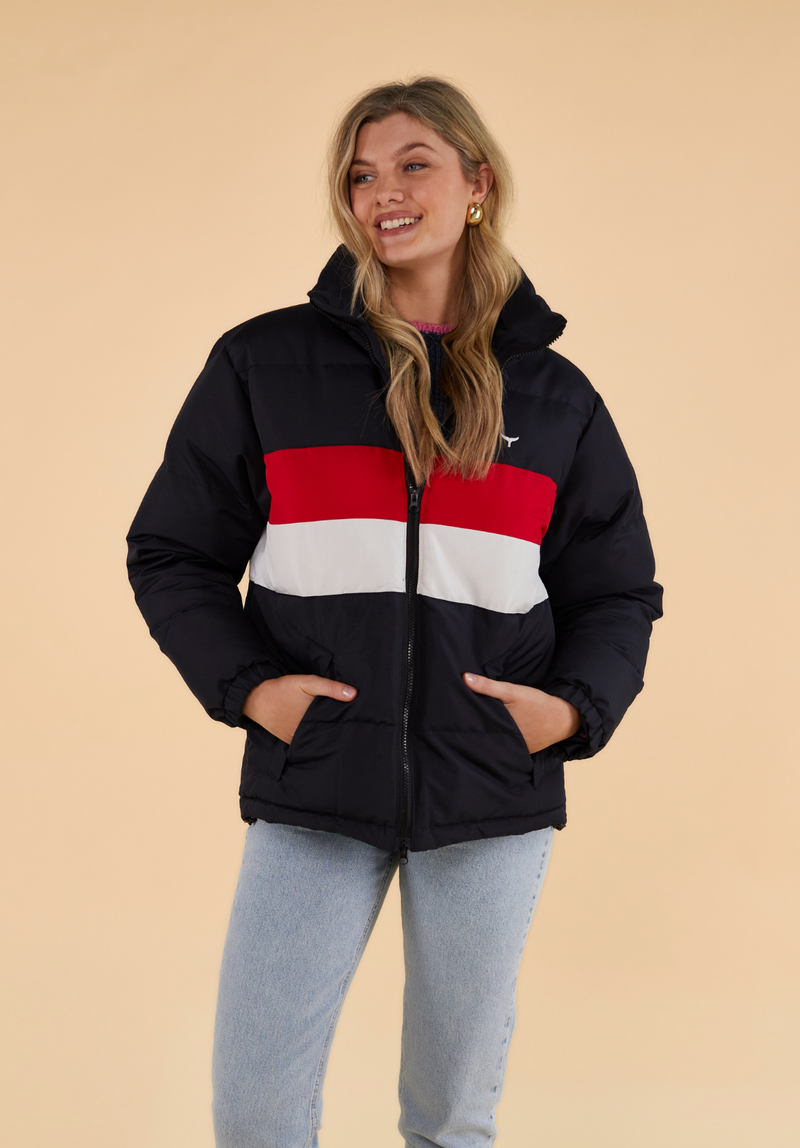 Penzance Women's Puffer Jacket - Navy - Whale Of A Time Clothing