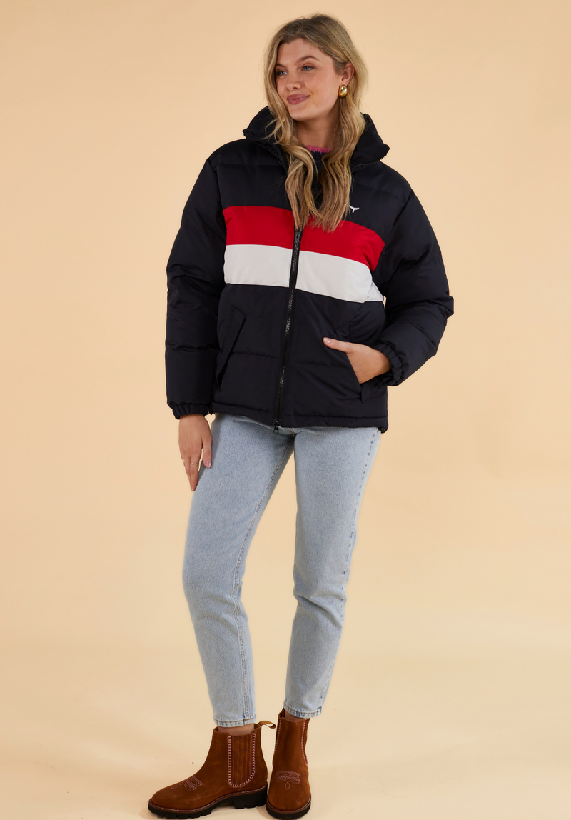 Penzance Women's Puffer Jacket - Navy - Whale Of A Time Clothing
