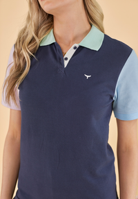 Polzeath Women's Polo Shirt - Navy - Whale Of A Time Clothing