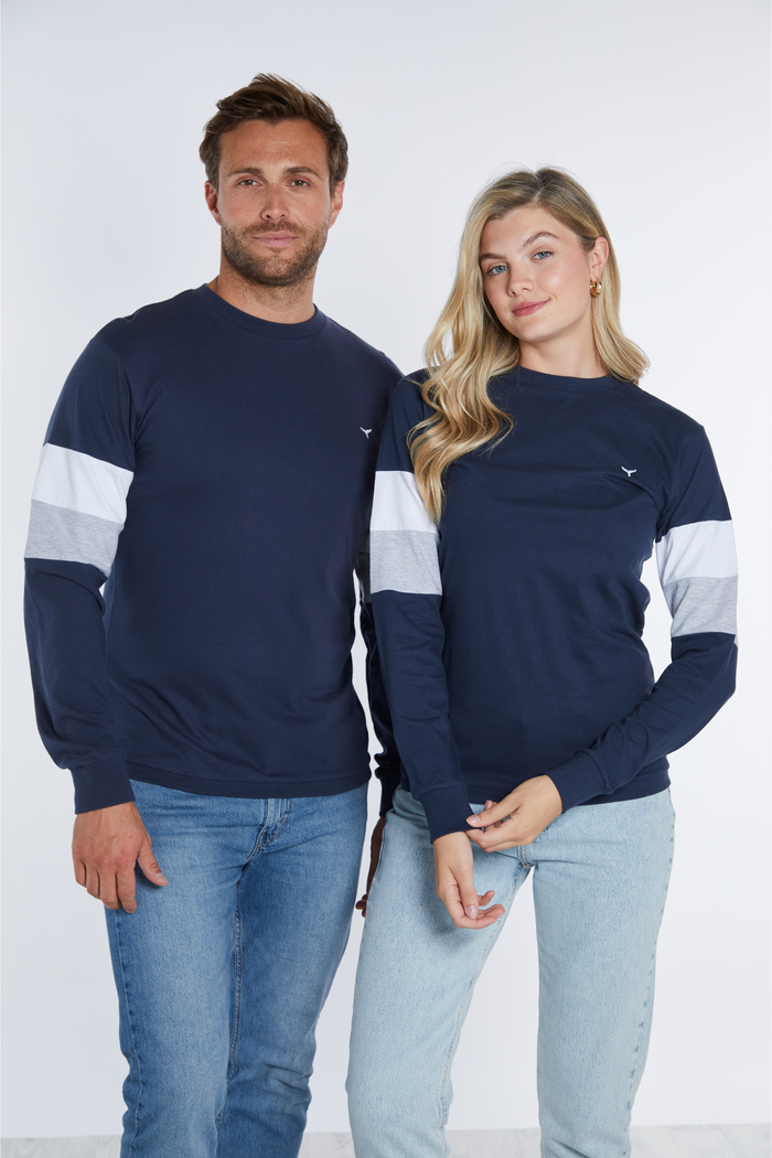 Thornham Unisex Long Sleeved T-Shirt - Navy - Whale Of A Time Clothing