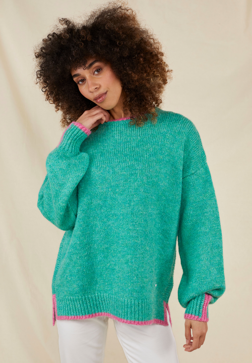 Rockingham Women's Jumper - Green/Pink - Whale Of A Time Clothing