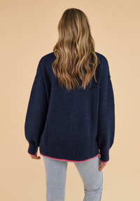 Rockingham Women's Jumper - Navy/Pink - Whale Of A Time Clothing