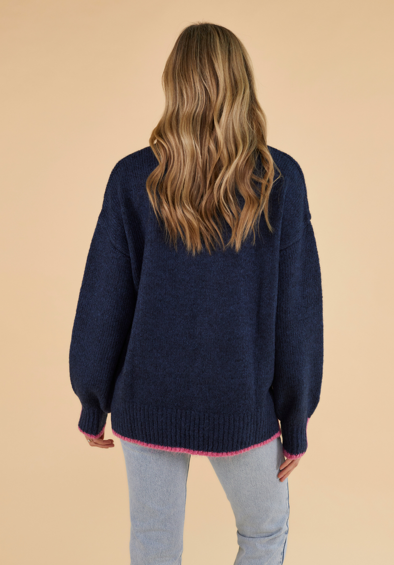 Rockingham Women's Jumper - Navy/Pink - Whale Of A Time Clothing