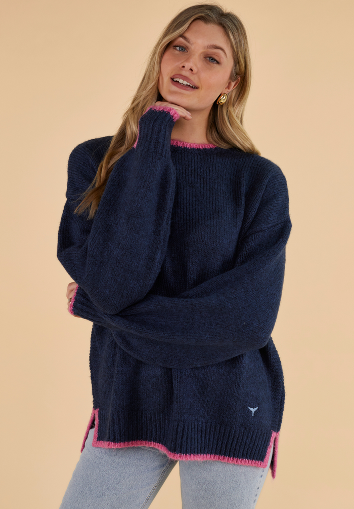 Rockingham Women's Jumper - Navy/Pink - Whale Of A Time Clothing