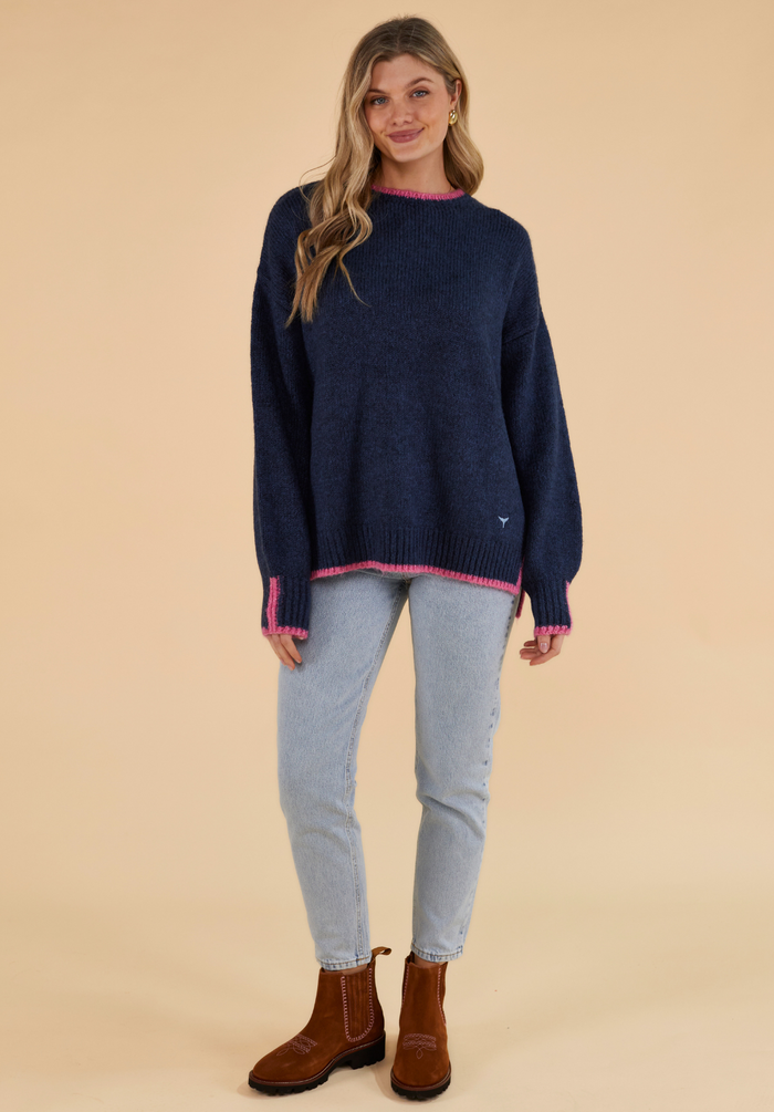 Rockingham Women's Jumper - Navy/Pink - Whale Of A Time Clothing