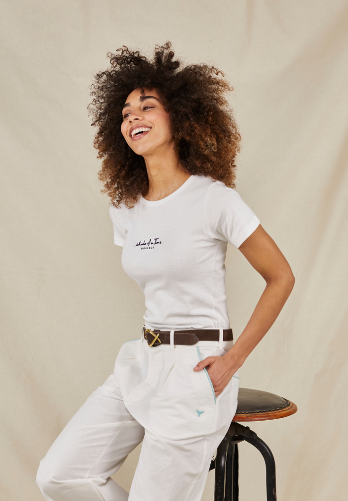 Signature Women's Baby Tee - White - Whale Of A Time Clothing
