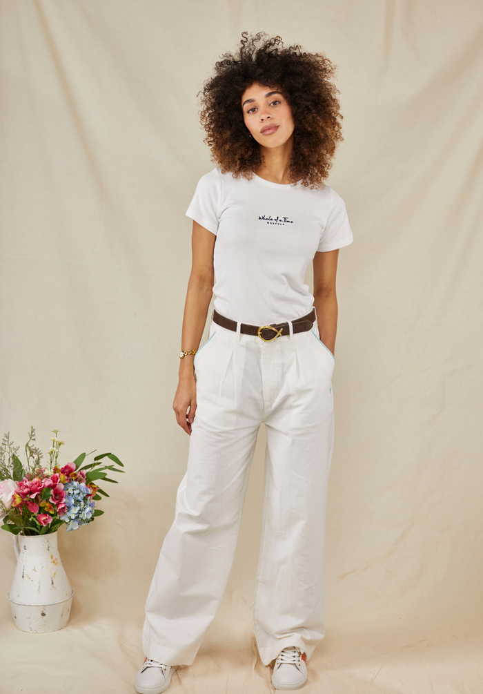 Signature Women's Baby Tee - White - Whale Of A Time Clothing