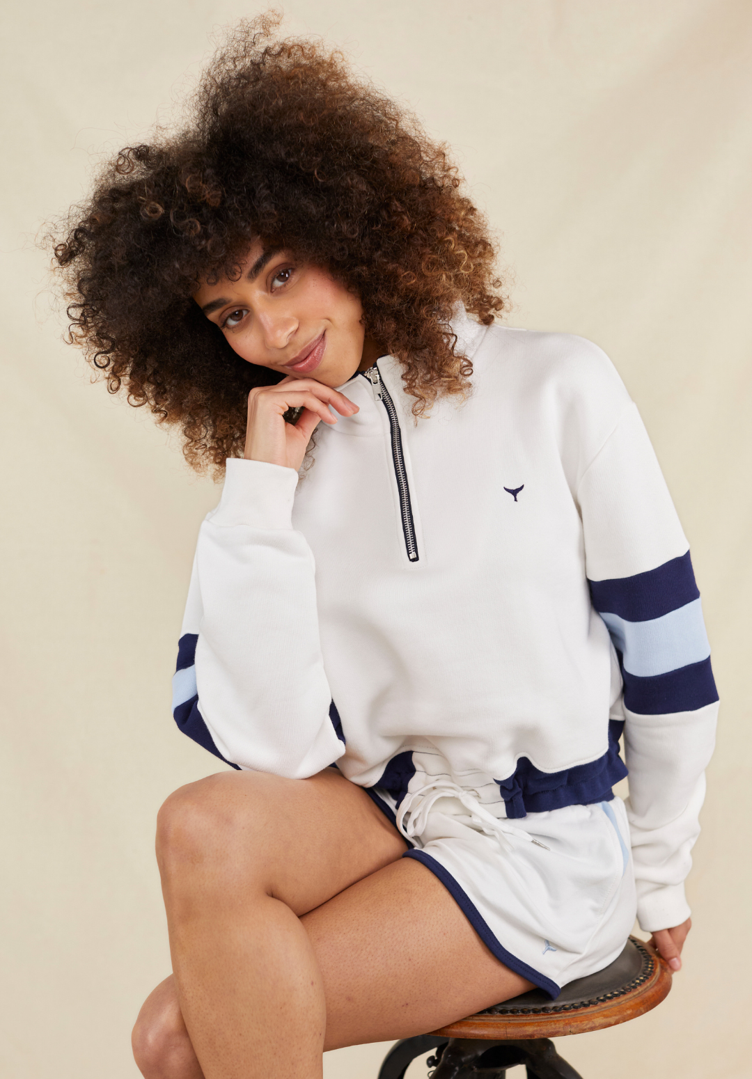 St Ives Women's Cropped Quarter Zip Sweatshirt - White - Whale Of A Time Clothing