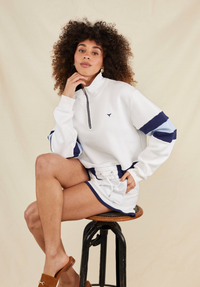 St Ives Women's Cropped Quarter Zip Sweatshirt - White - Whale Of A Time Clothing