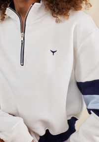 St Ives Women's Cropped Quarter Zip Sweatshirt - White - Whale Of A Time Clothing