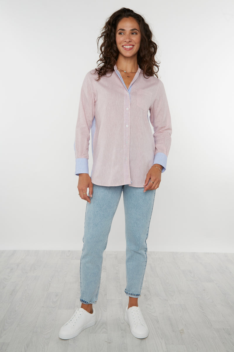 Stamford Linen Shirt - Pink/Blue - Whale Of A Time Clothing