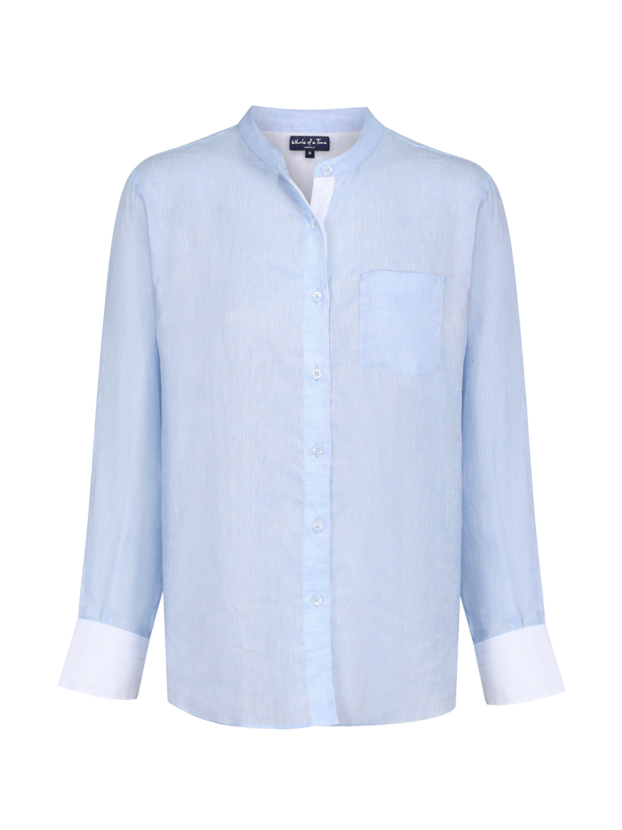 S&S Stamford Linen Shirt - Blue/White L (423) - Whale Of A Time Clothing