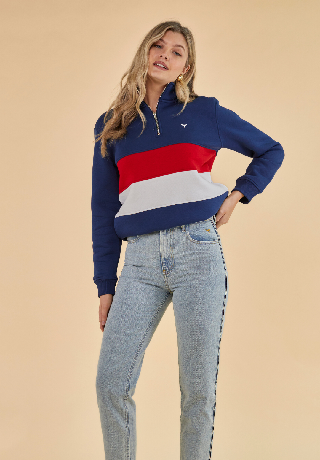 Suffolk Women's Quarter Zip Sweatshirt - Navy - Whale Of A Time Clothing