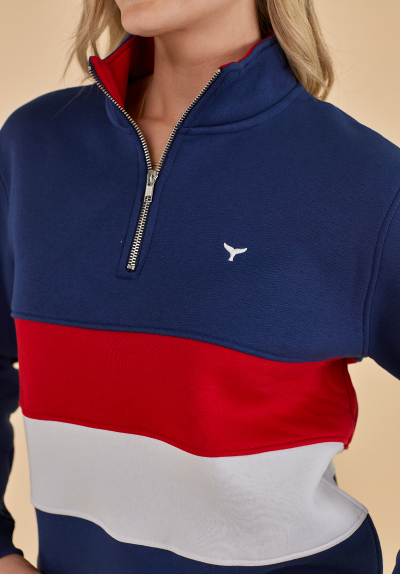 Suffolk Women's Quarter Zip Sweatshirt - Navy - Whale Of A Time Clothing