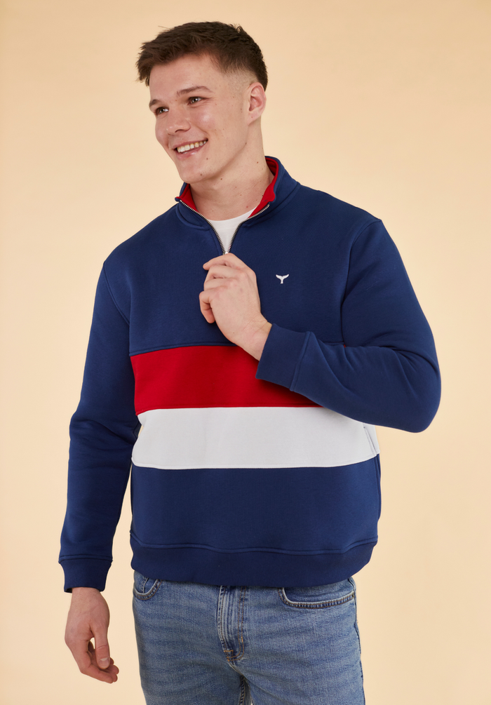 Suffolk Men's Quarter Zip Sweatshirt - Navy - Whale Of A Time Clothing
