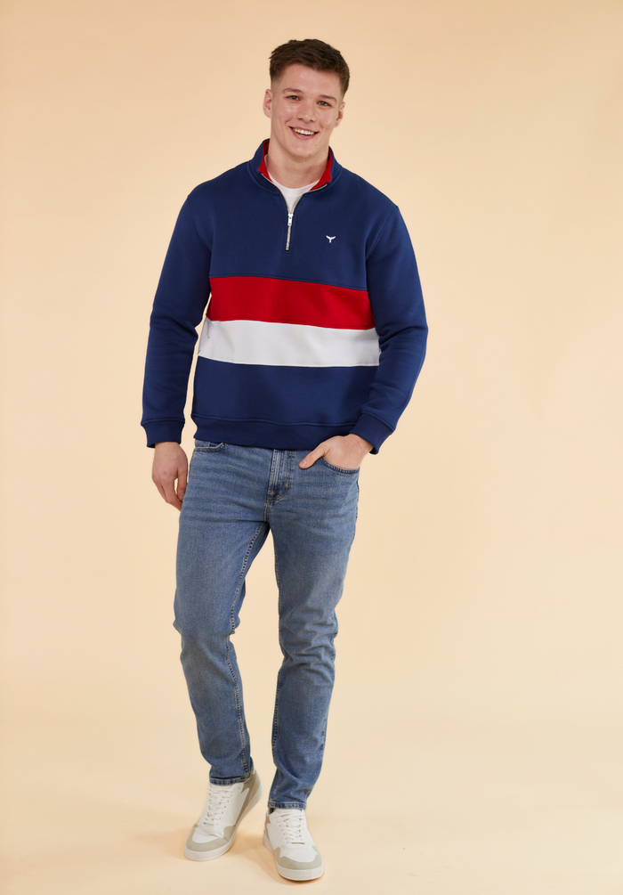 Suffolk Men's Quarter Zip Sweatshirt - Navy - Whale Of A Time Clothing
